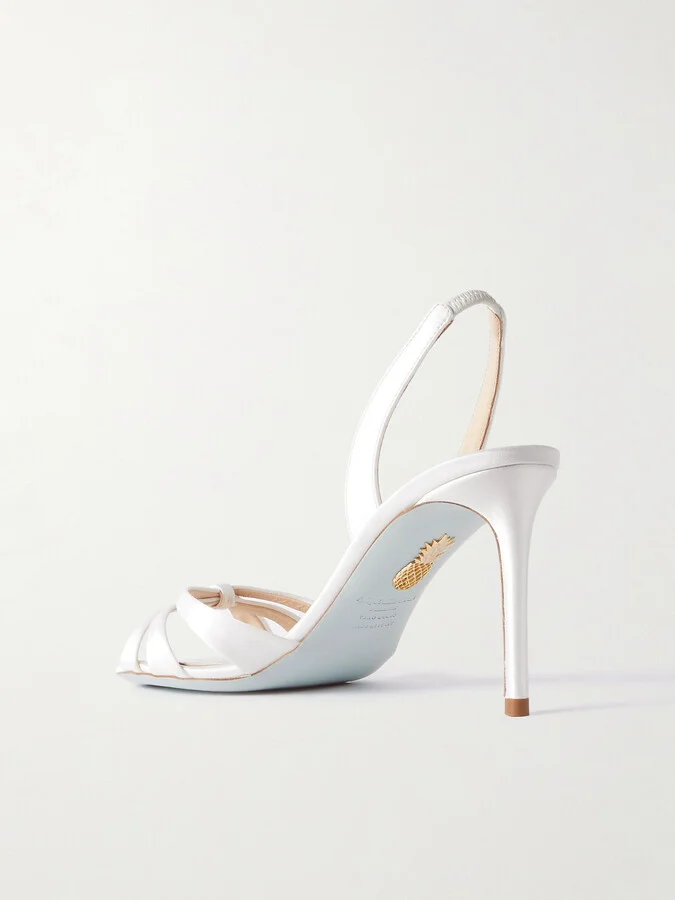 Aquazzura - Tati 85 Satin Slingback Sandals - White - Image 3