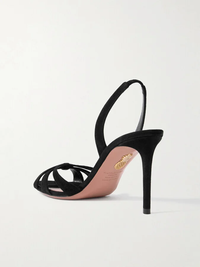 Aquazzura - Tati 85 Suede Slingback Sandals - Black - Image 3