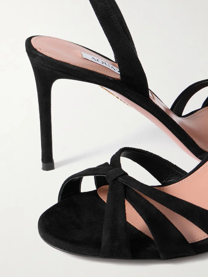 Aquazzura - Tati 85 Suede Slingback Sandals - Black - Image 4