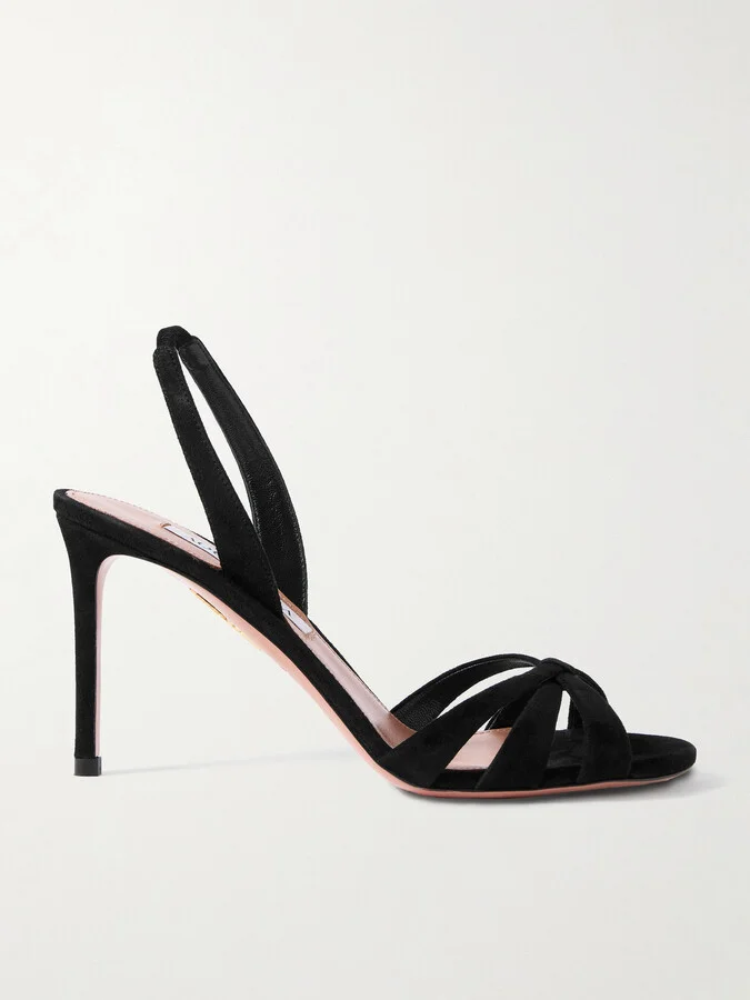 Aquazzura - Tati 85 Suede Slingback Sandals - Black