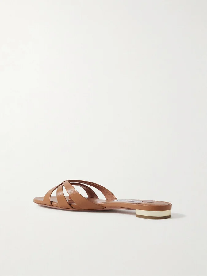 Aquazzura - Tati Leather Slides - Brown - Image 3
