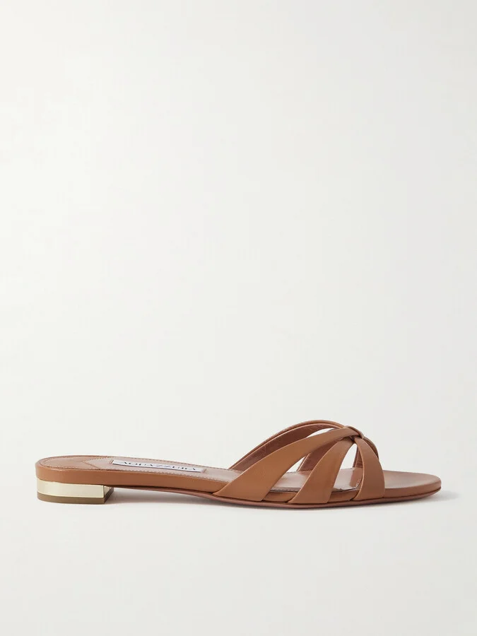Aquazzura - Tati Leather Slides - Brown