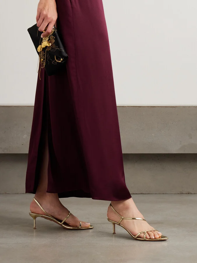 Aquazzura - Tease 50 Metallic Leather Sandals - Gold - Image 2