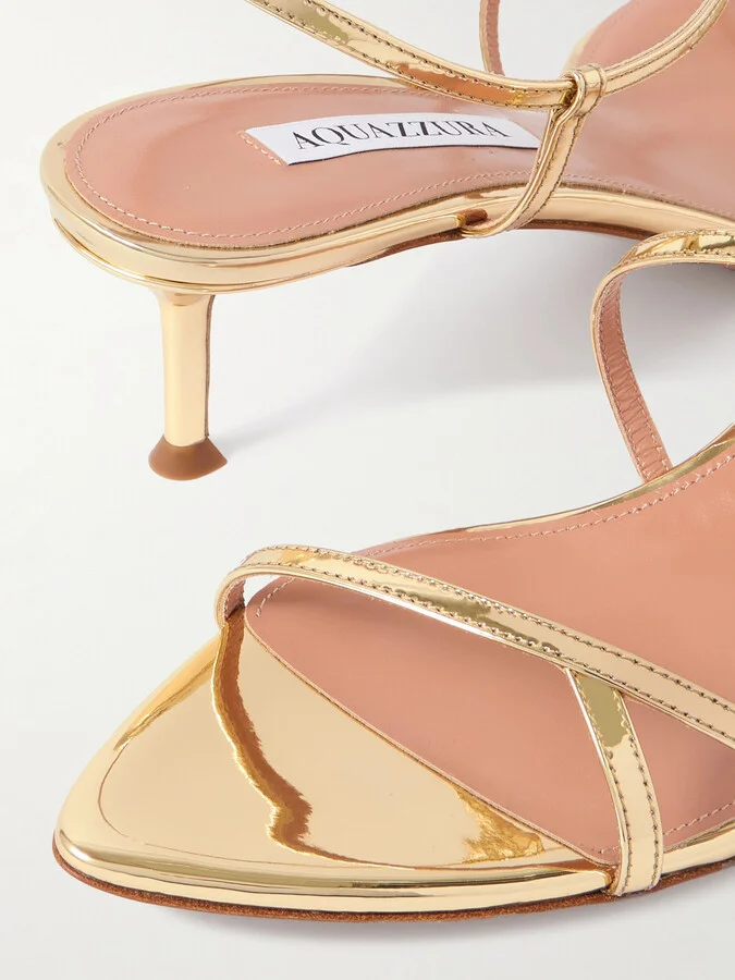 Aquazzura - Tease 50 Metallic Leather Sandals - Gold - Image 4