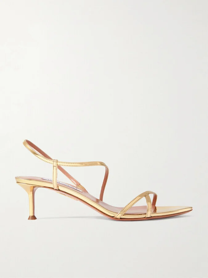 Aquazzura - Tease 50 Metallic Leather Sandals - Gold