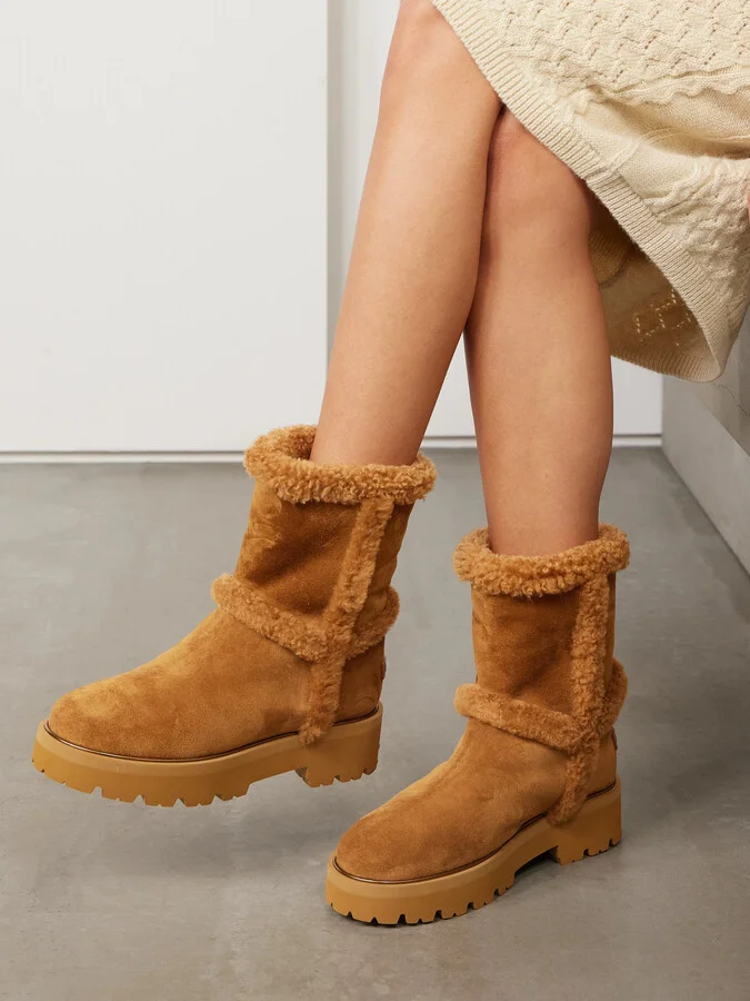 Aquazzura - Teddi Shearling-trimmed Suede Ankle Boots - Brown - Image 2