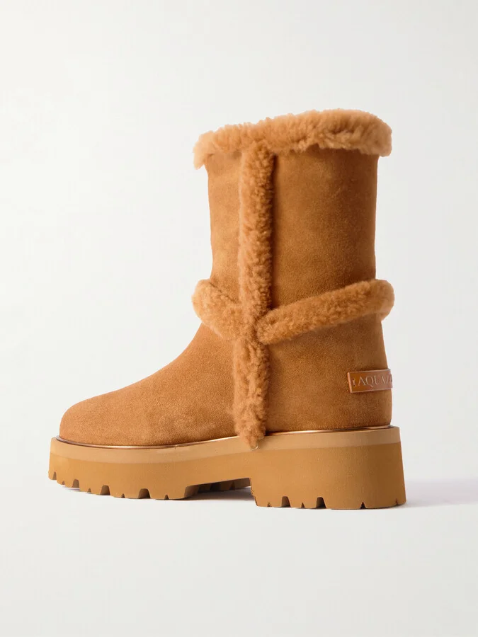 Aquazzura - Teddi Shearling-trimmed Suede Ankle Boots - Brown - Image 3