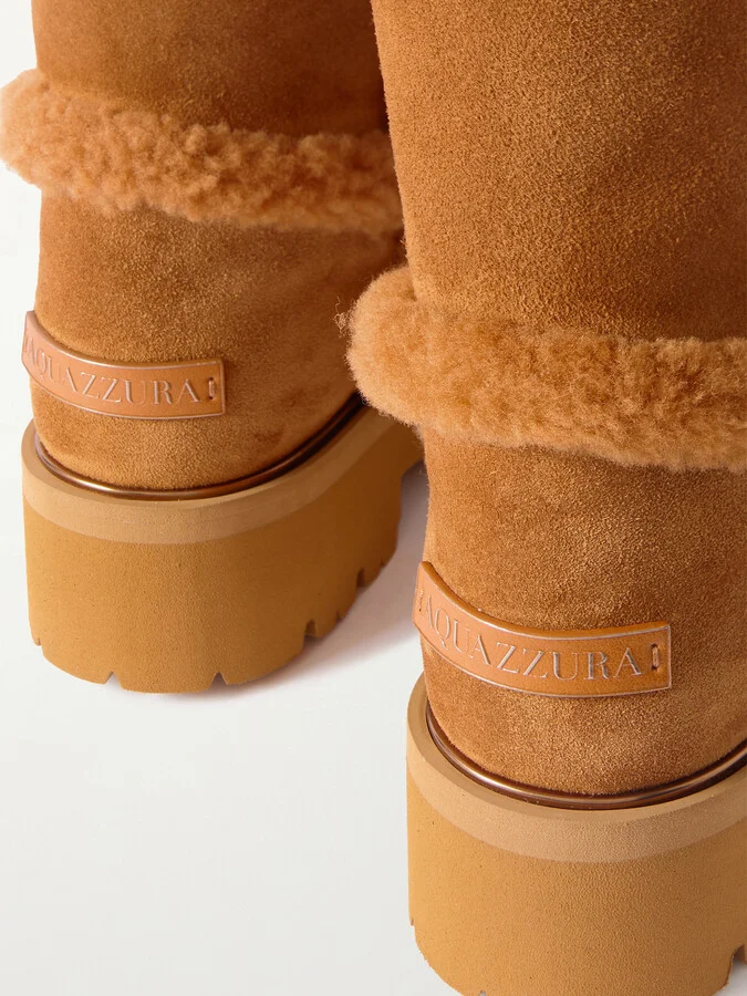 Aquazzura - Teddi Shearling-trimmed Suede Ankle Boots - Brown - Image 4