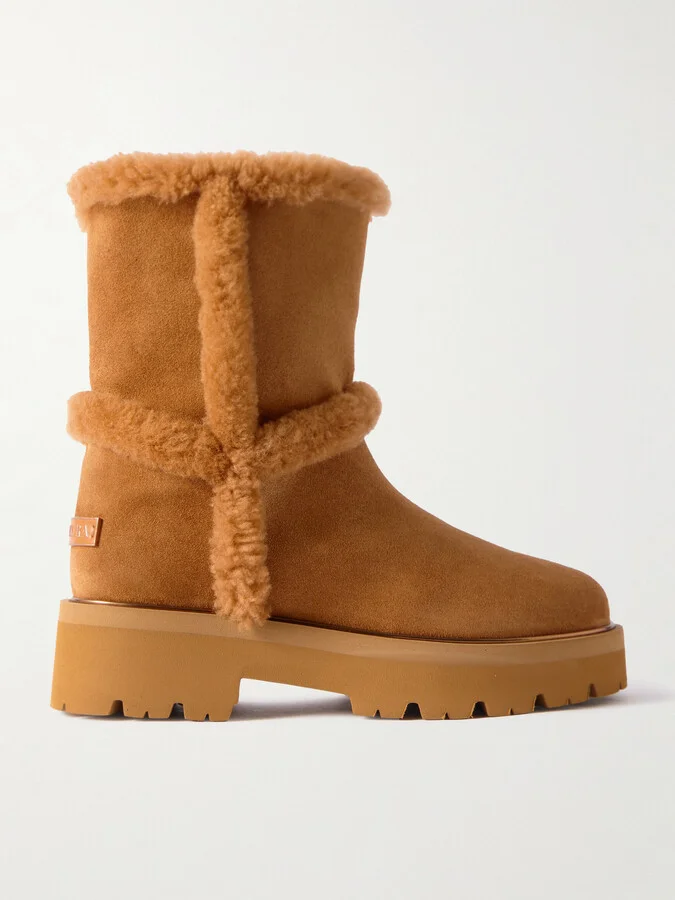 Aquazzura - Teddi Shearling-trimmed Suede Ankle Boots - Brown