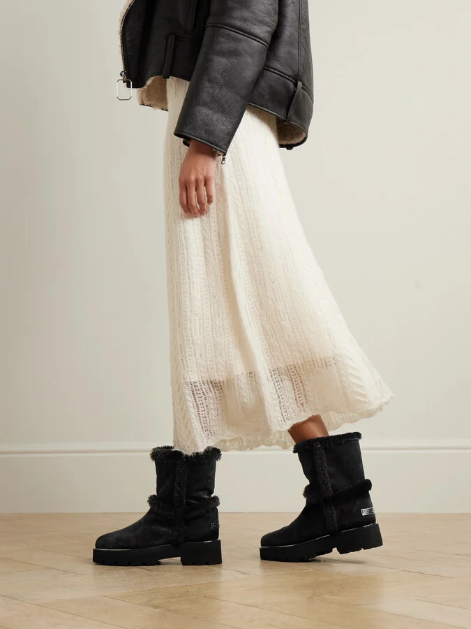 Aquazzura - Teddi Shearling-trimmed Suede Boots - Black - Image 2