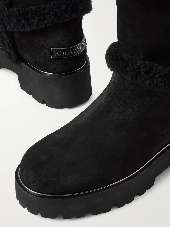 Aquazzura - Teddi Shearling-trimmed Suede Boots - Black - Image 4