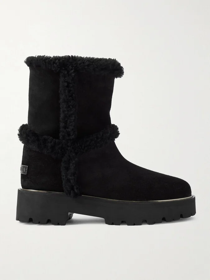 Aquazzura - Teddi Shearling-trimmed Suede Boots - Black