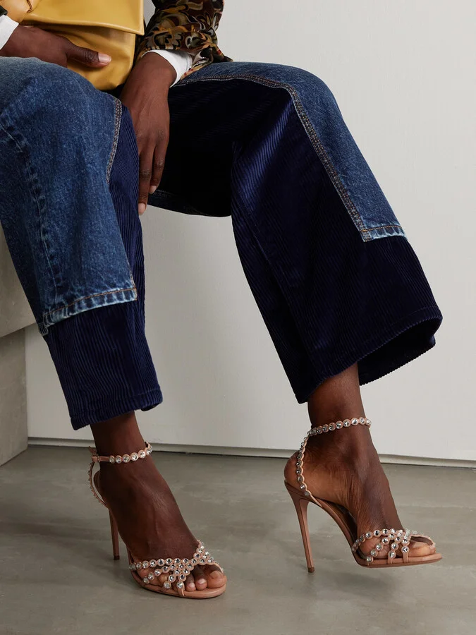 Aquazzura - Tequila 105 Crystal-embellished Leather Sandals - Neutrals - Image 2