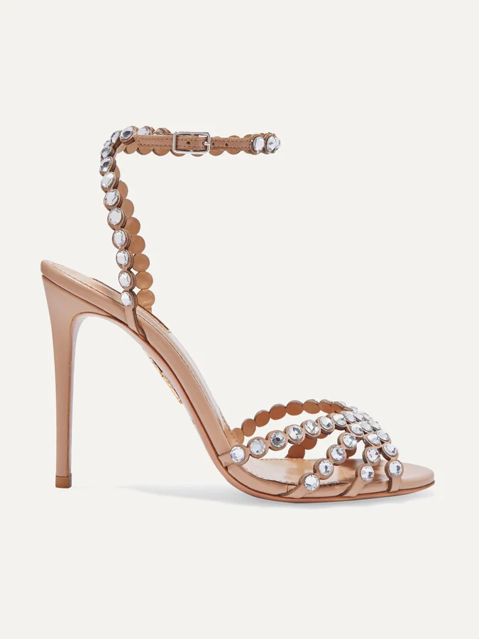 Aquazzura - Tequila 105 Crystal-embellished Leather Sandals - Neutrals