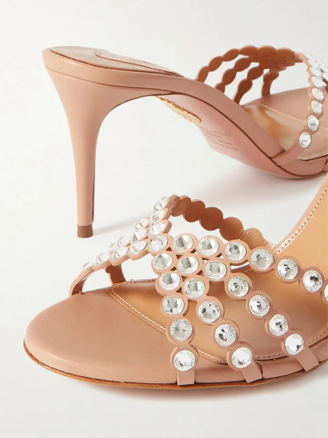 Aquazzura - Tequila 75 Crystal-embellished Leather Mules - Neutrals - Image 4