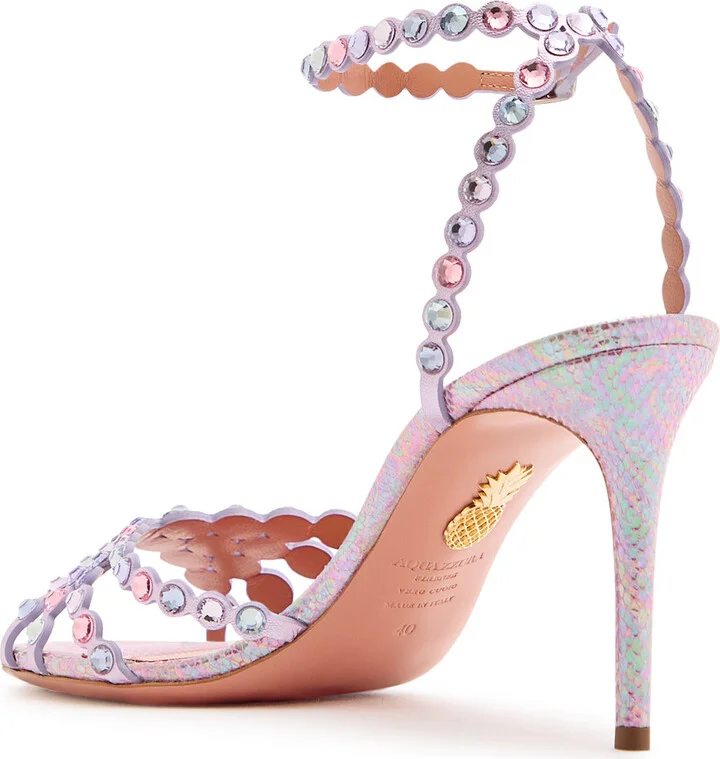 Aquazzura Tequila 85 Crystal-embellished Metallic Leather Sandals - Image 2