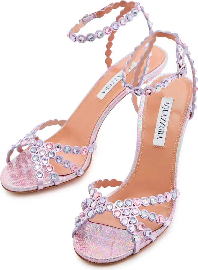 Aquazzura Tequila 85 Crystal-embellished Metallic Leather Sandals - Image 3