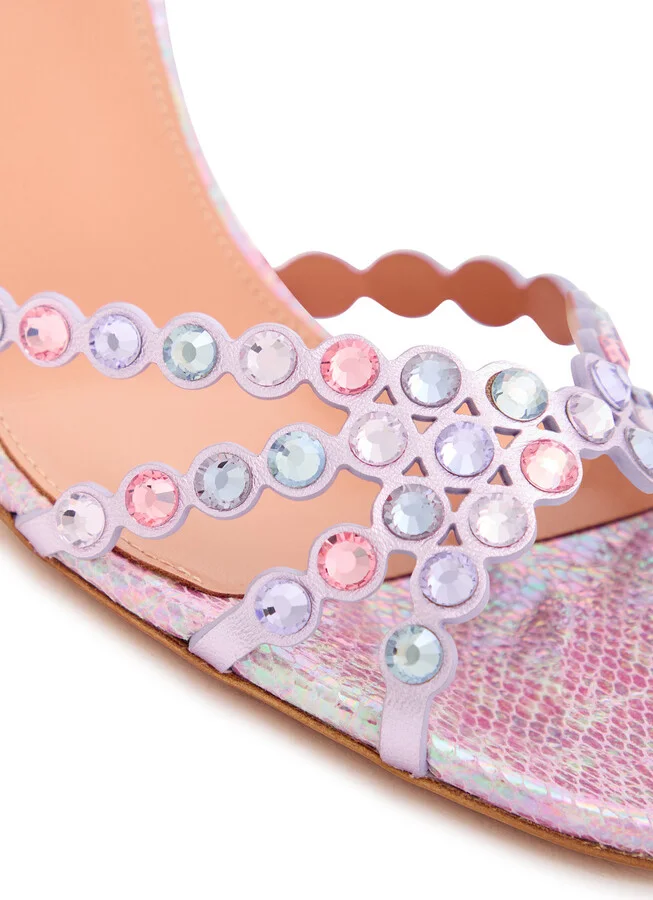 Aquazzura Tequila 85 Crystal-embellished Metallic Leather Sandals - Image 4