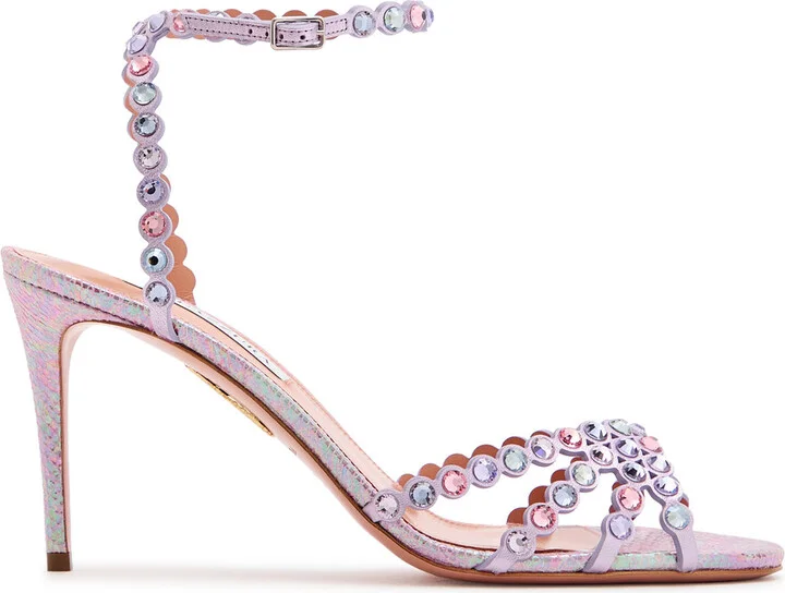 Aquazzura Tequila 85 Crystal-embellished Metallic Leather Sandals