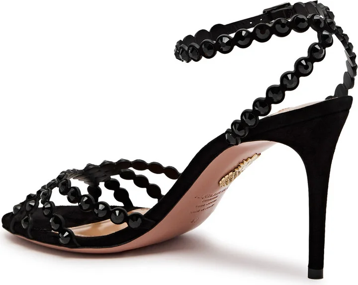 Aquazzura Tequila 85 Embellished Suede Sandals - Image 2