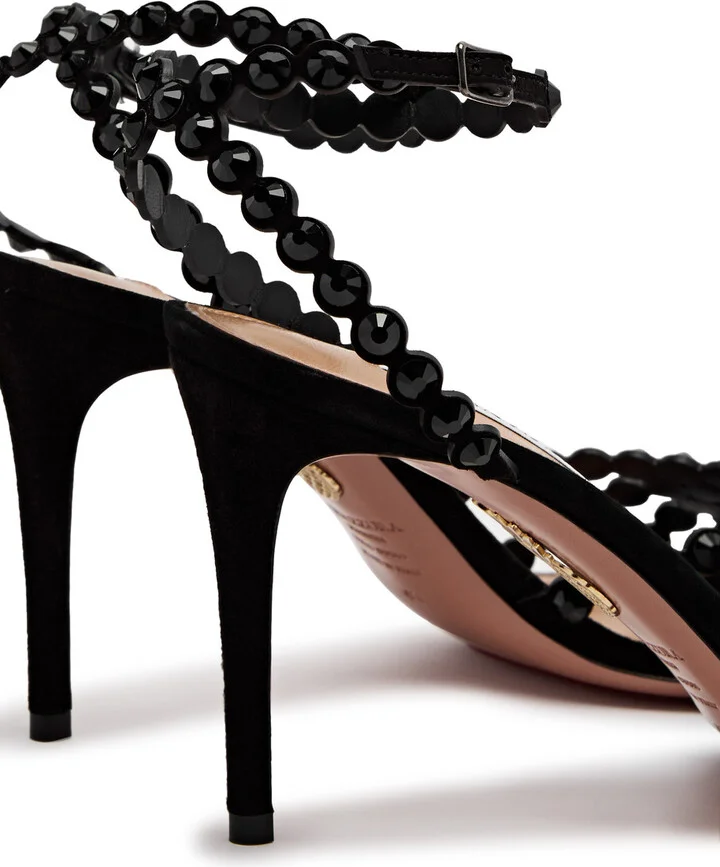 Aquazzura Tequila 85 Embellished Suede Sandals - Image 3