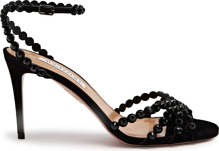 Aquazzura Tequila 85 Embellished Suede Sandals