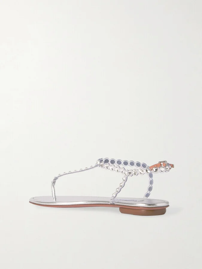 Aquazzura - Tequila Crystal-embellished Pvc And Metallic Leather Sandals - Silver - Image 3