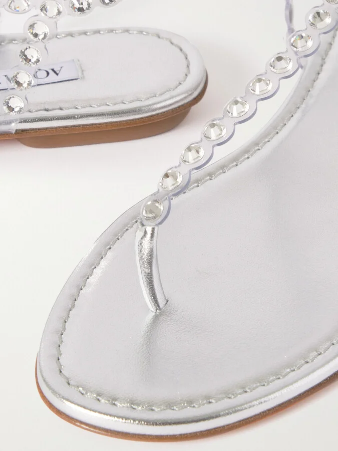 Aquazzura - Tequila Crystal-embellished Pvc And Metallic Leather Sandals - Silver - Image 4