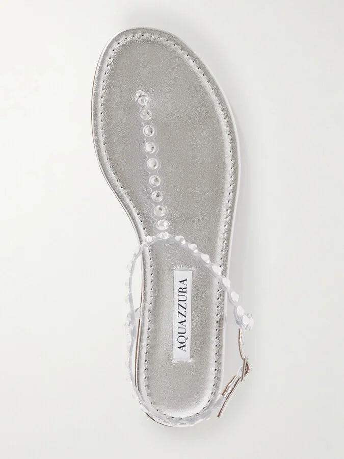 Aquazzura - Tequila Crystal-embellished Pvc And Metallic Leather Sandals - Silver - Image 5