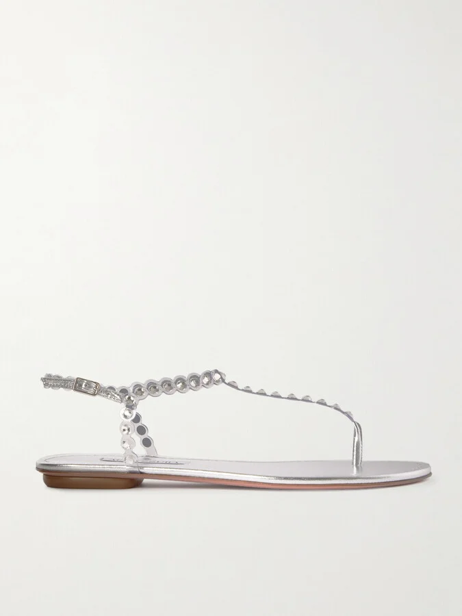 Aquazzura - Tequila Crystal-embellished Pvc And Metallic Leather Sandals - Silver