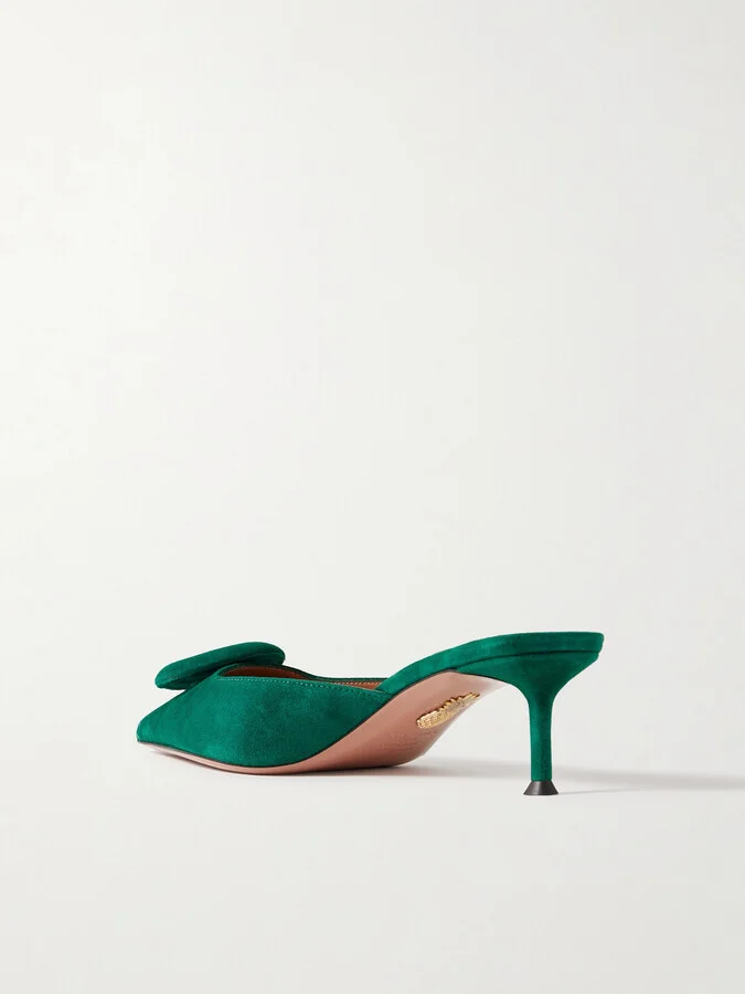 Aquazzura - The Hoop 50 Suede Mules - Green - Image 3