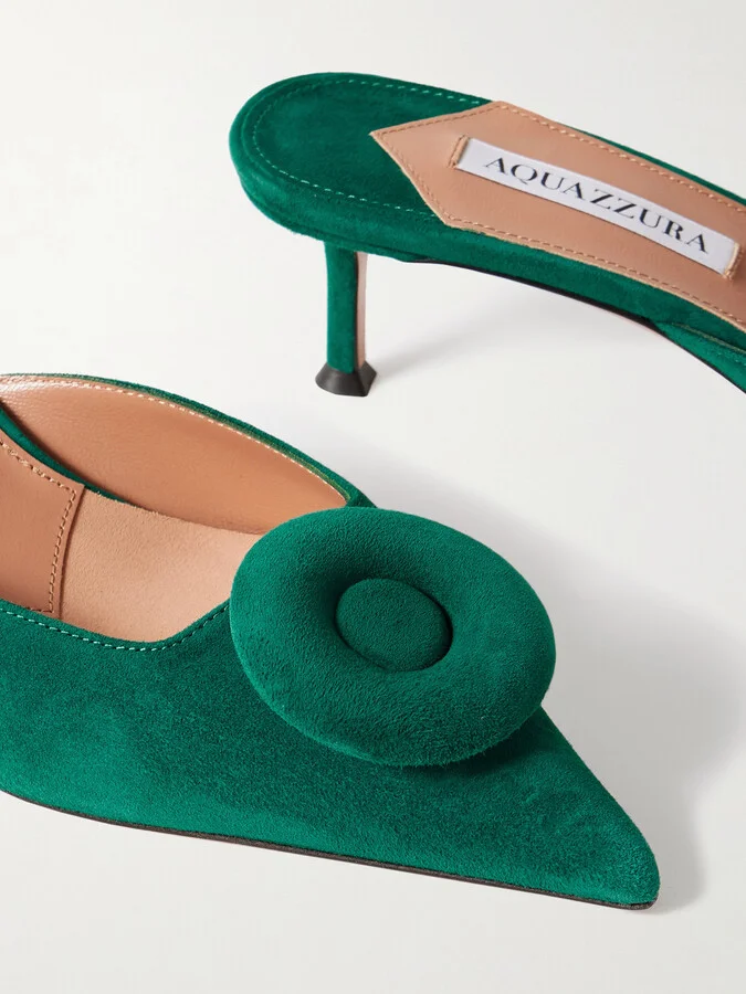 Aquazzura - The Hoop 50 Suede Mules - Green - Image 4