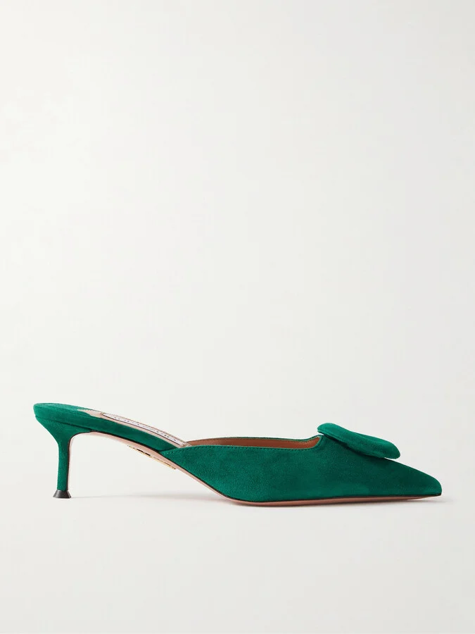 Aquazzura - The Hoop 50 Suede Mules - Green