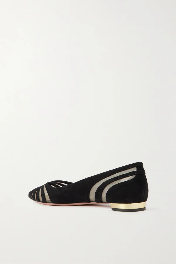 Aquazzura - The Spy Tulle-trimmed Suede Ballet Flats - Black - Image 3