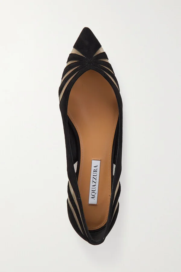 Aquazzura - The Spy Tulle-trimmed Suede Ballet Flats - Black - Image 5