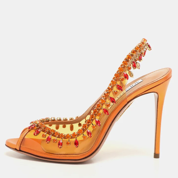 Aquazzura Transparent/Bronze Leather and PVC Temptation Pumps Size 37.5
