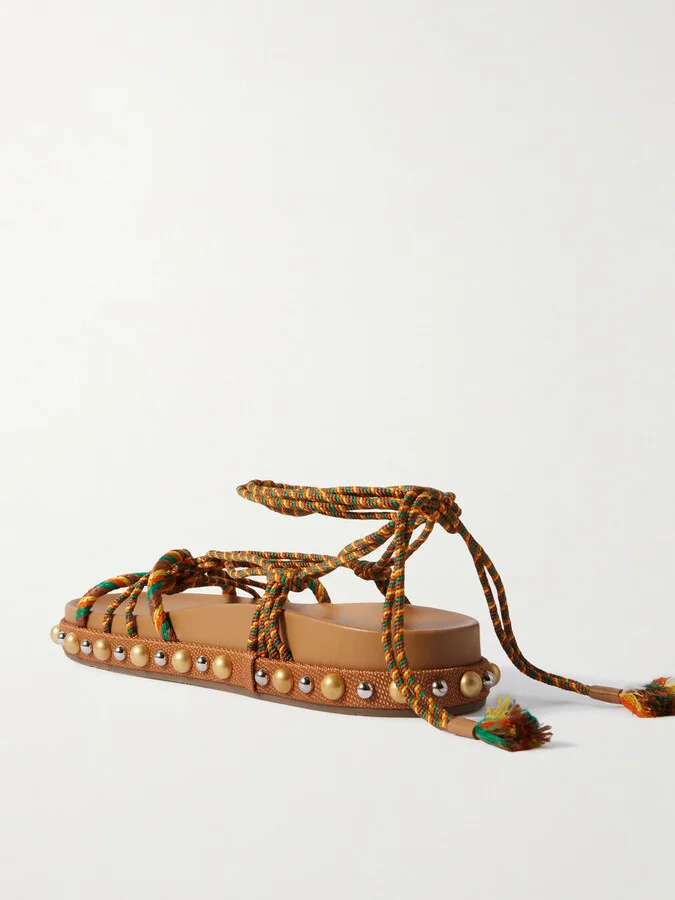 Aquazzura - Tropical Rope Embellished Raffia Sandals - Brown - Image 3