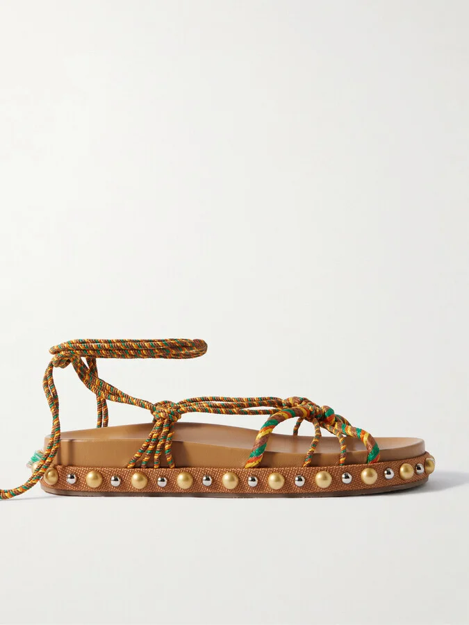 Aquazzura - Tropical Rope Embellished Raffia Sandals - Brown