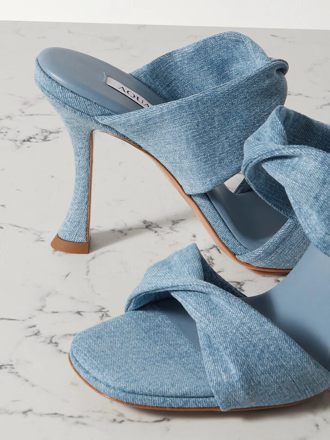 Aquazzura - Twist 95 Denim Mules - Blue - Image 4
