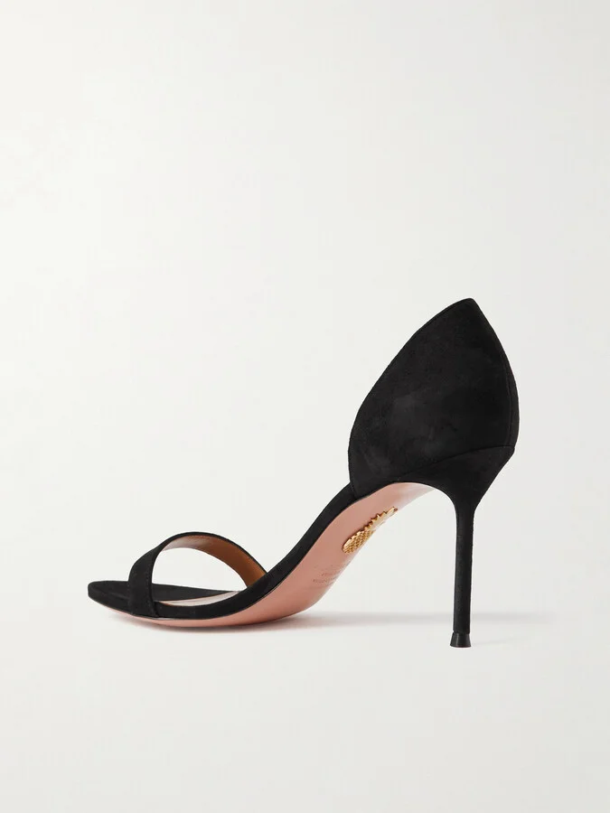 Aquazzura - Uptown 85 Suede Sandals - Black - Image 3