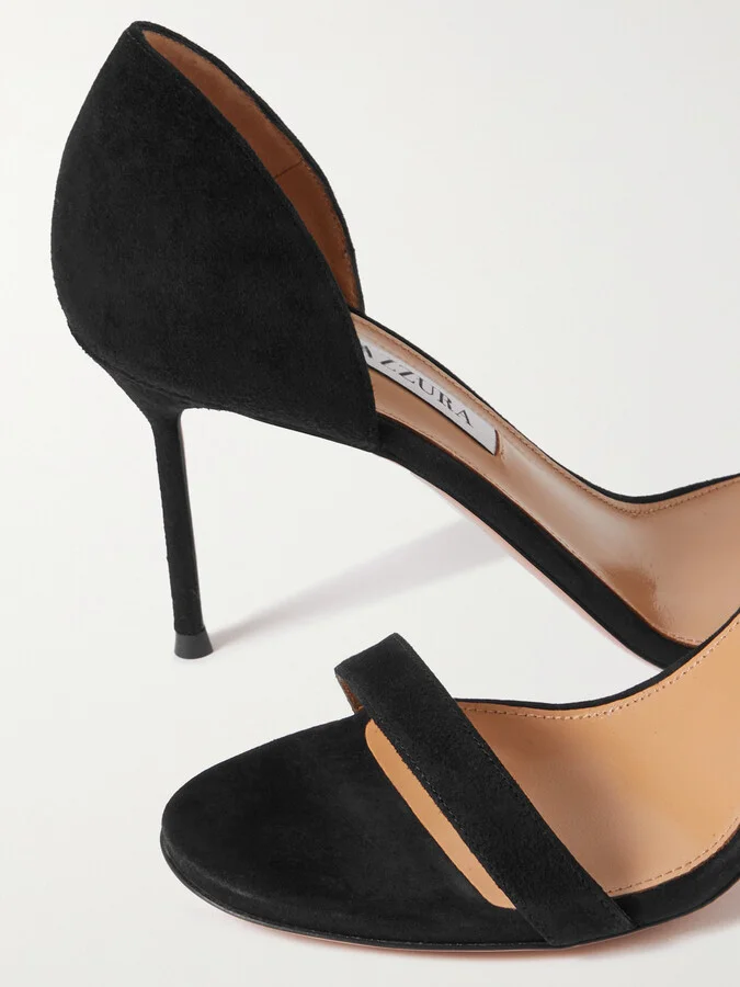 Aquazzura - Uptown 85 Suede Sandals - Black - Image 4