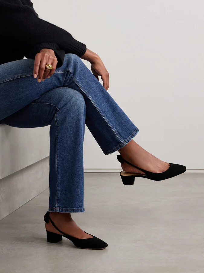 Aquazzura - Very Bow 35 Suede Slingback Pumps - Black - Image 2