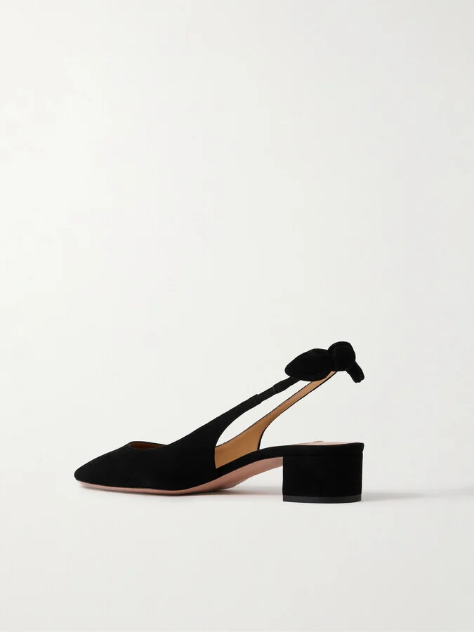 Aquazzura - Very Bow 35 Suede Slingback Pumps - Black - Image 3