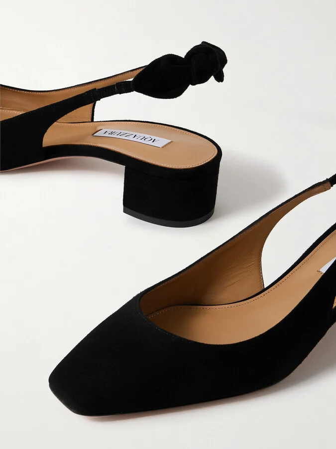 Aquazzura - Very Bow 35 Suede Slingback Pumps - Black - Image 4