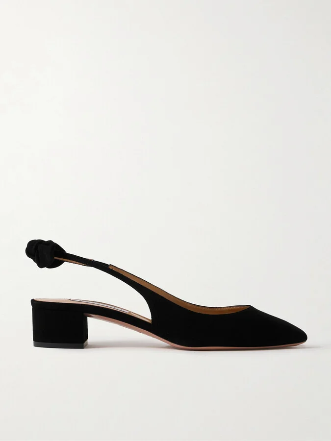 Aquazzura - Very Bow 35 Suede Slingback Pumps - Black