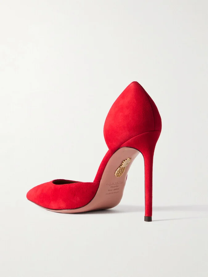 Aquazzura - Very Bow Tie 105 Suede Point-toe Pumps - Red - Image 3