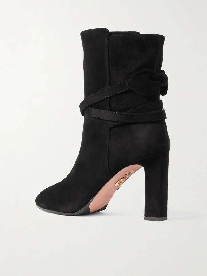 Aquazzura - Very Bow Tie 85 Suede Ankle Boots - Black - Image 3