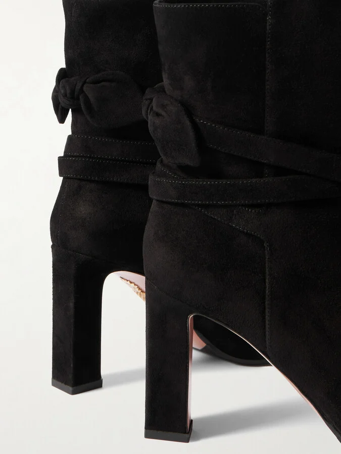 Aquazzura - Very Bow Tie 85 Suede Ankle Boots - Black - Image 4