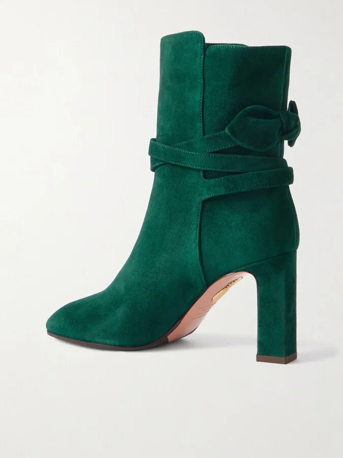 Aquazzura - Very Bow Tie 85 Suede Ankle Boots - Green - Image 3