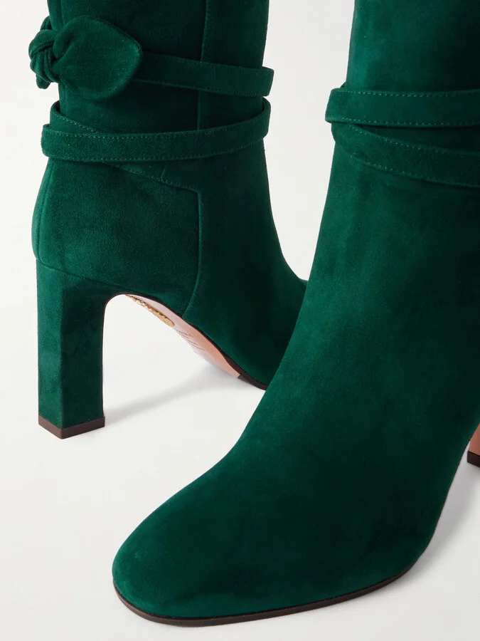 Aquazzura - Very Bow Tie 85 Suede Ankle Boots - Green - Image 4